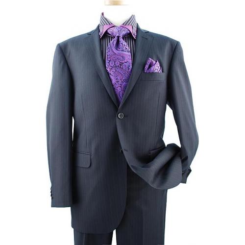 Elements by Zanetti Black With Violet Stripes Super 120's Wool Suit ZZ50035